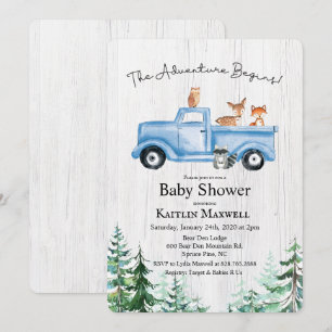 Invitación a Baby Shower de Woodland Animals Truck