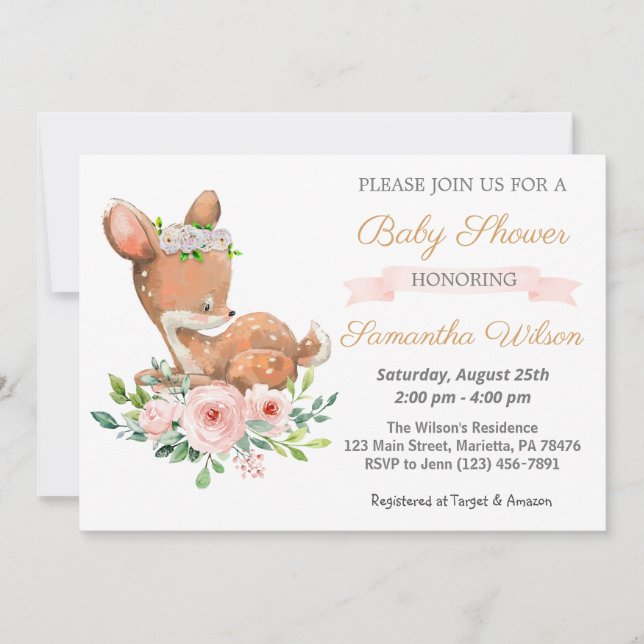 Invitación a Baby Shower de Woodland Baby Fawn (Anverso)