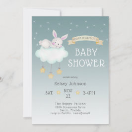 Invitación a Baby Shower de Woodland Bunny Stars