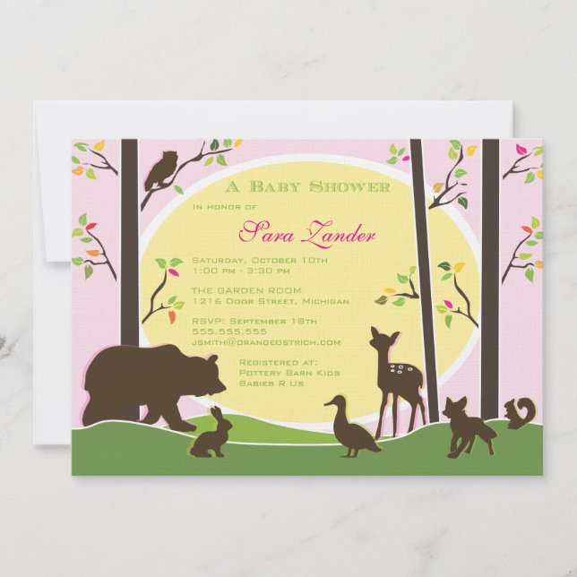 Invitación a Baby Shower de Woodland| Chica (Anverso)
