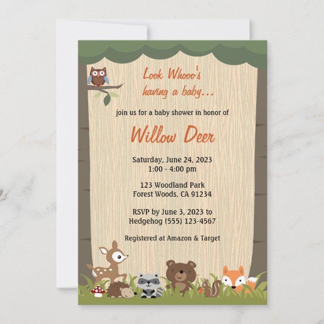 Invitación a Baby Shower de Woodland *chico/chica/ (Anverso)