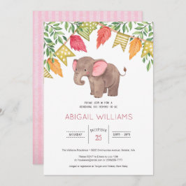Invitación a Baby Shower de Woodland Cute Baby Ele