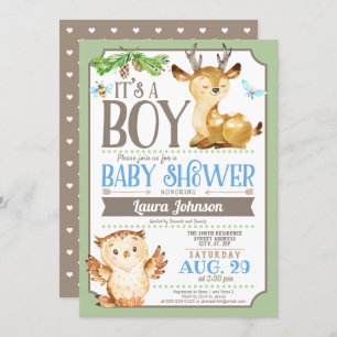 Invitación a Baby Shower de Woodland Deer and Owl
