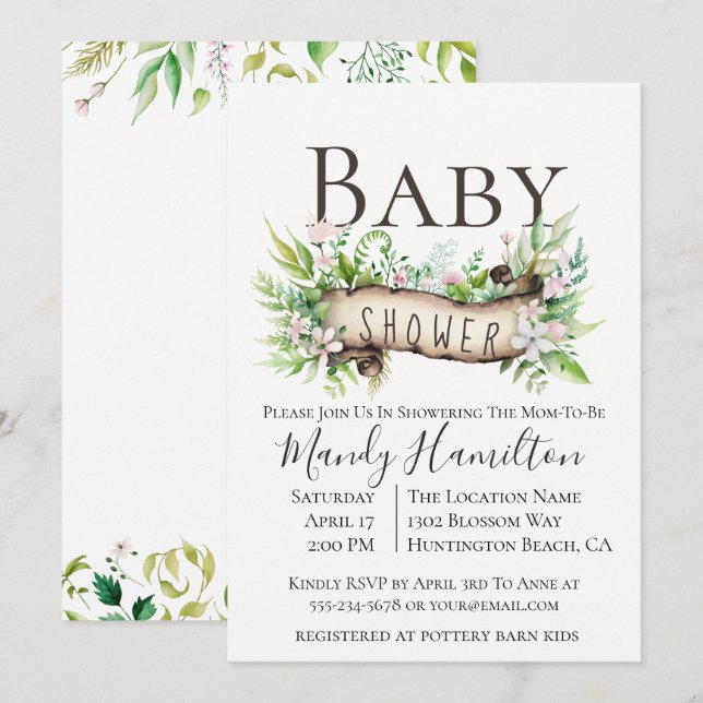 Invitación a Baby Shower de Woodland encantada (Anverso / Reverso)