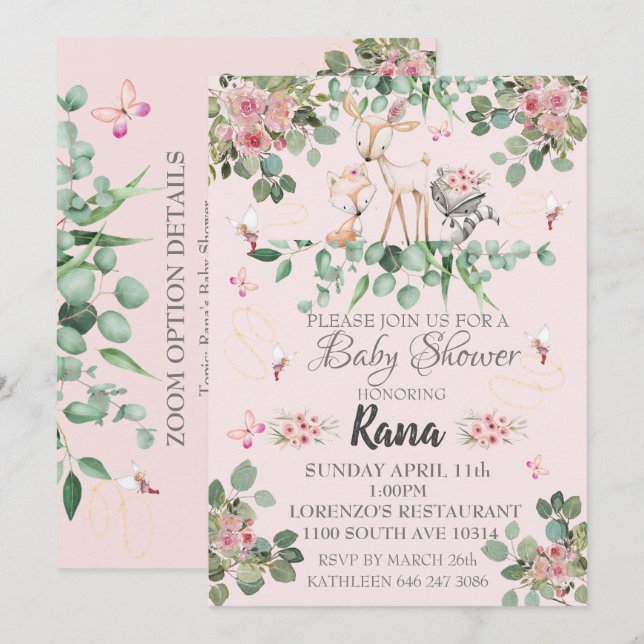 Invitación a Baby Shower de Woodland Fairy (Anverso / Reverso)