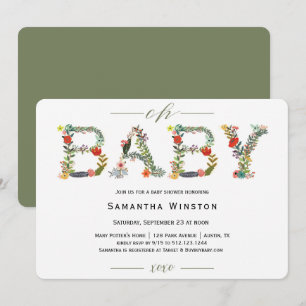 Invitación a Baby Shower de Woodland Floral Alphab
