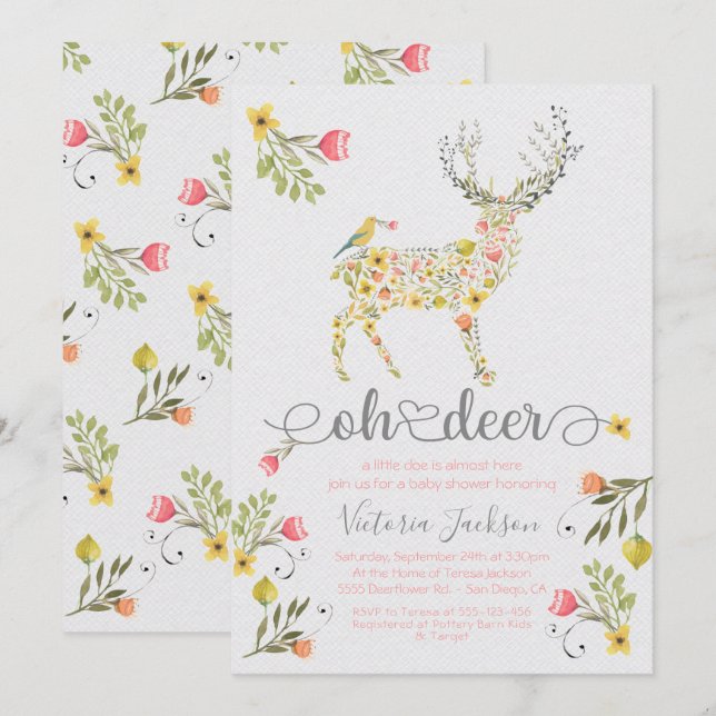 Invitación a Baby Shower de Woodland Floral Oh Dee (Anverso / Reverso)
