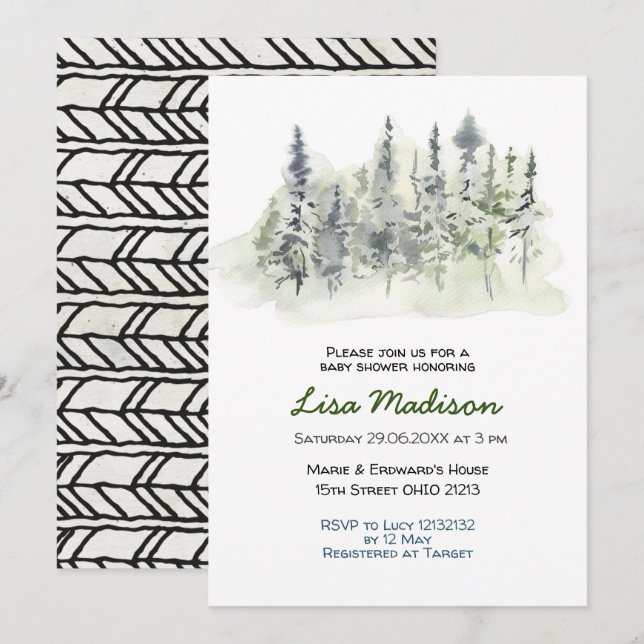 Invitación a Baby Shower de Woodland Forest  (Anverso / Reverso)