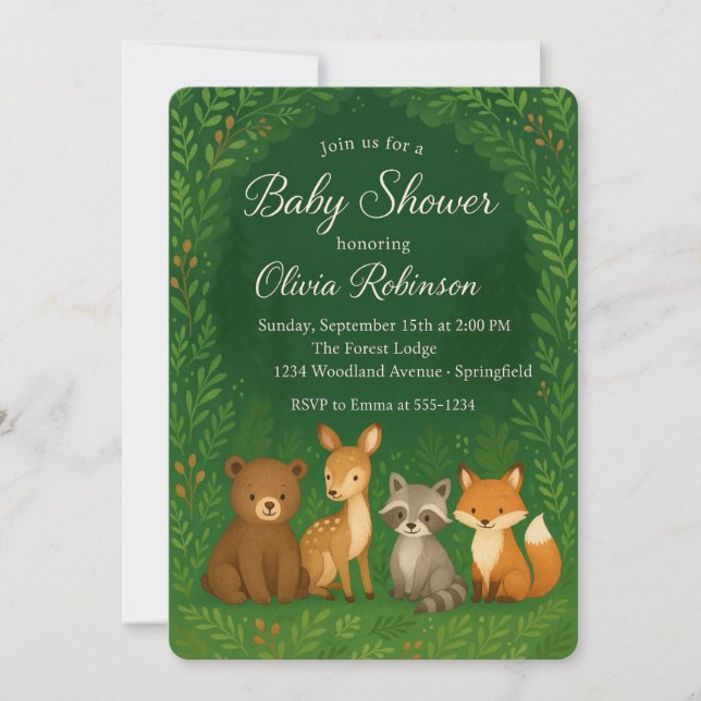 Invitación a Baby Shower de Woodland Forest (Anverso)