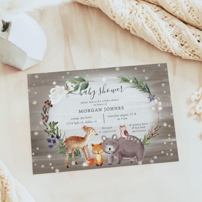Invitación a Baby Shower de Woodland Forest Sparkl (Subido por el creador)