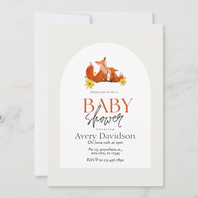 Invitación a Baby Shower de Woodland Fox (Anverso)