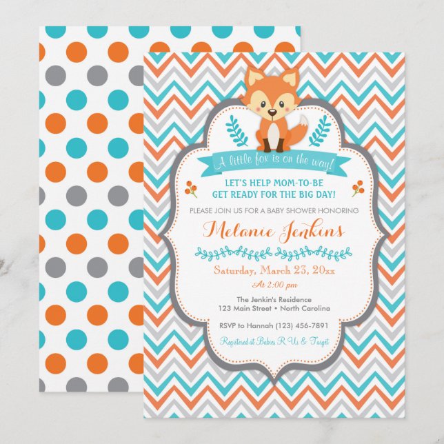 Invitación a Baby Shower de Woodland Fox (Anverso / Reverso)