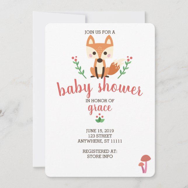 Invitación a Baby Shower de Woodland Fox & Forest  (Anverso)