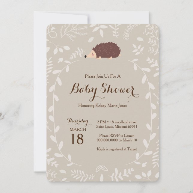 Invitación a Baby Shower de Woodland Hedgehog (Anverso)