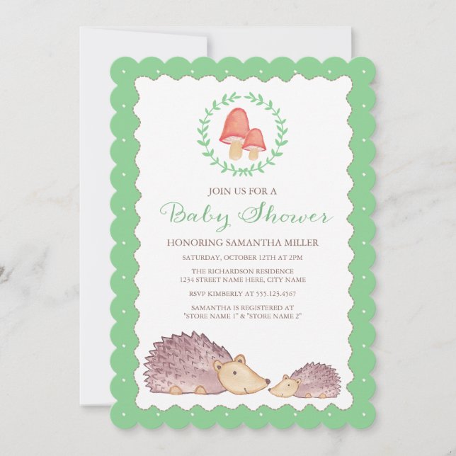Invitación a Baby Shower de Woodland Hedgehogs (Anverso)