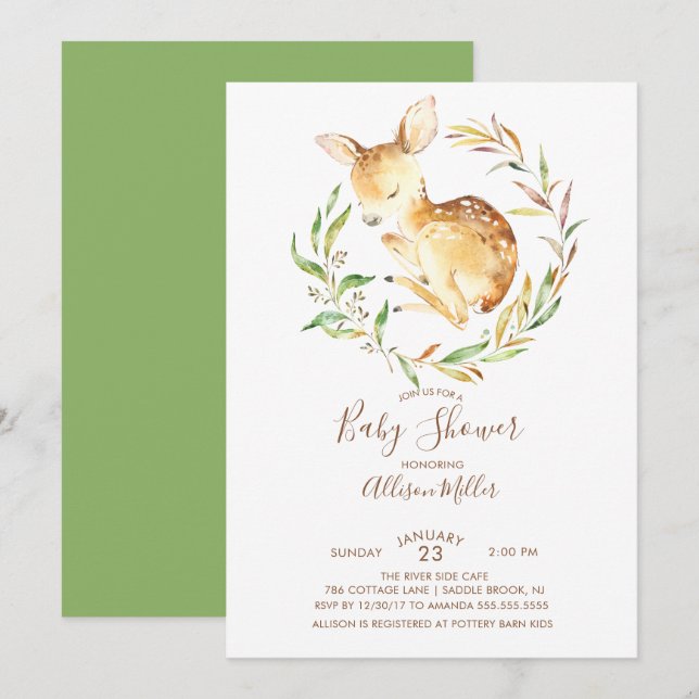 Invitación a Baby Shower de Woodland Little Deer (Anverso / Reverso)