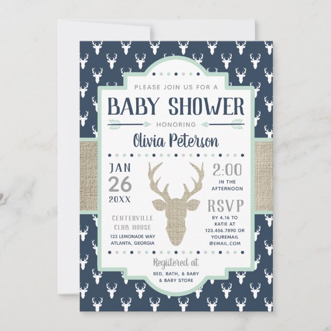 Invitación a Baby Shower de Woodland, Marina, Burl (Anverso)