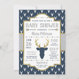 Invitación a Baby Shower de Woodland, marina, gris