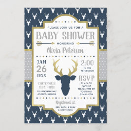 Invitación a Baby Shower de Woodland, marina, gris