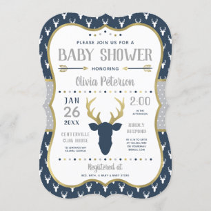 Invitación a Baby Shower de Woodland, marina, gris