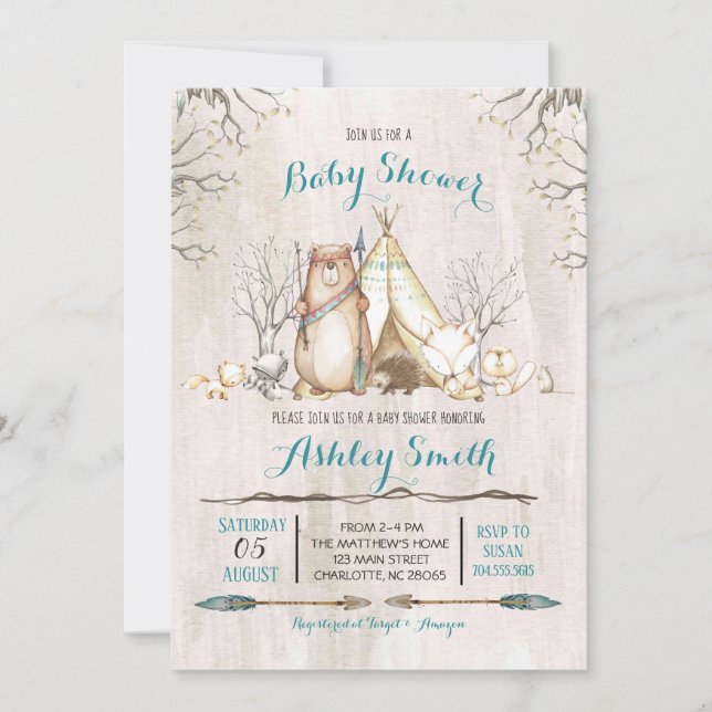 Invitación a Baby Shower de Woodland, niño de oso (Anverso)