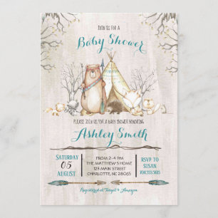 Invitación a Baby Shower de Woodland, niño de oso
