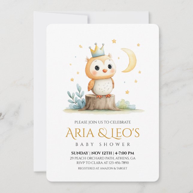 Invitación a Baby Shower de Woodland Owl (Anverso)
