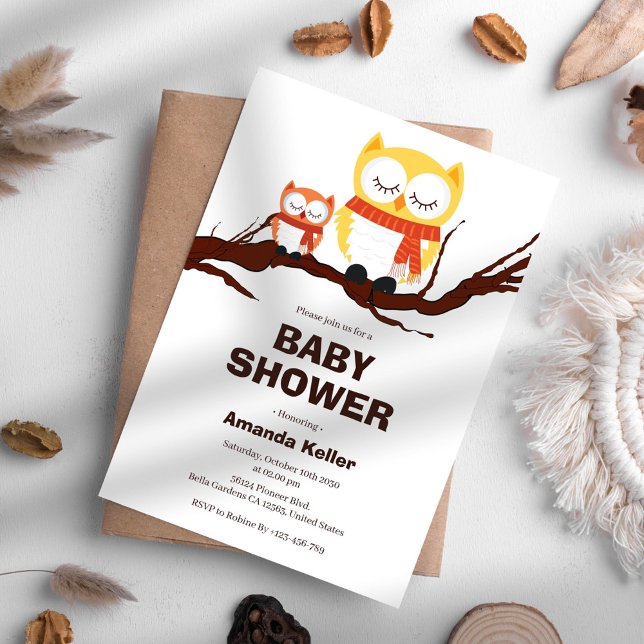 Invitación a Baby Shower de Woodland Owl (Subido por el creador)