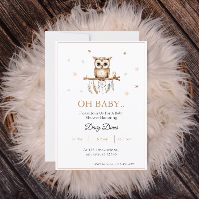 Invitación a Baby Shower de Woodland Owl (Subido por el creador)