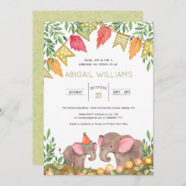 Invitación a Baby Shower de Woodland Safari Elepha