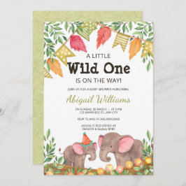 Invitación a Baby Shower de Woodland Safari Elepha
