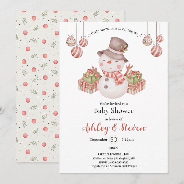 Invitación a Baby Shower de Woodland Snowman (Anverso / Reverso)