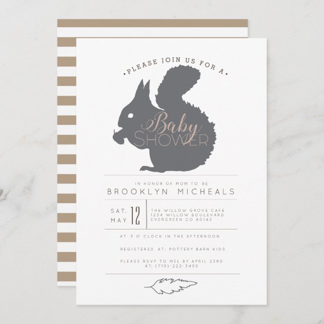 Invitación a Baby Shower de Woodland Squirrel (Anverso / Reverso)