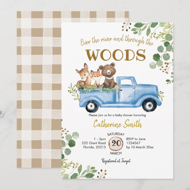 Invitación a Baby Shower de Woodland Truck (Anverso / Reverso)