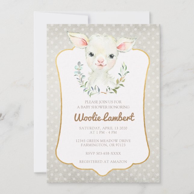Invitación a Baby Shower de Woolie Lambert Cute La (Anverso)