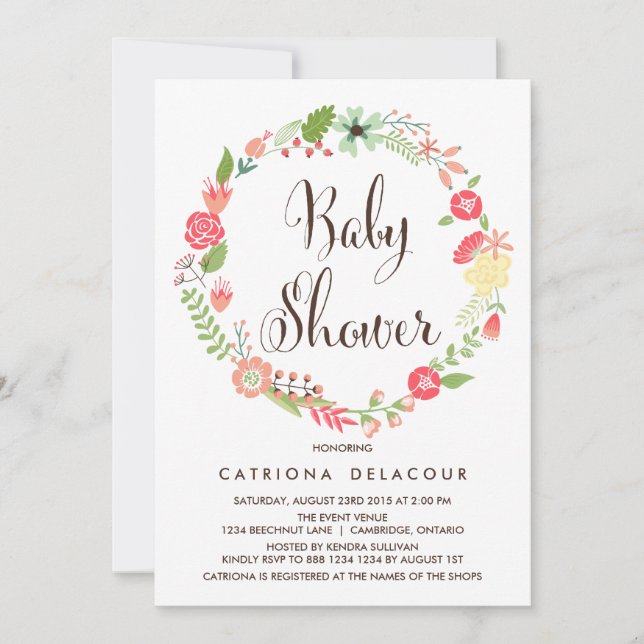 Invitación a Baby Shower de Wreath Garden de bonit (Anverso)