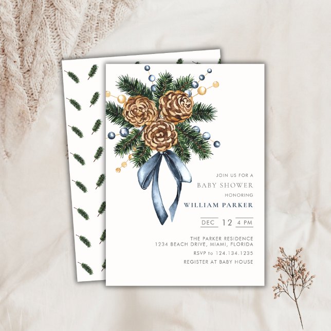 Invitación a Baby Shower de Wreath Wreath Watercol (Watercolor Winter Wreath Baby Shower Invitation)