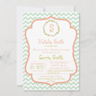 Invitación a Baby Shower de Wreath y Chevron