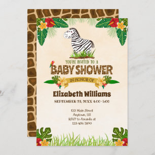Invitación a Baby Shower de zebra de la jungla