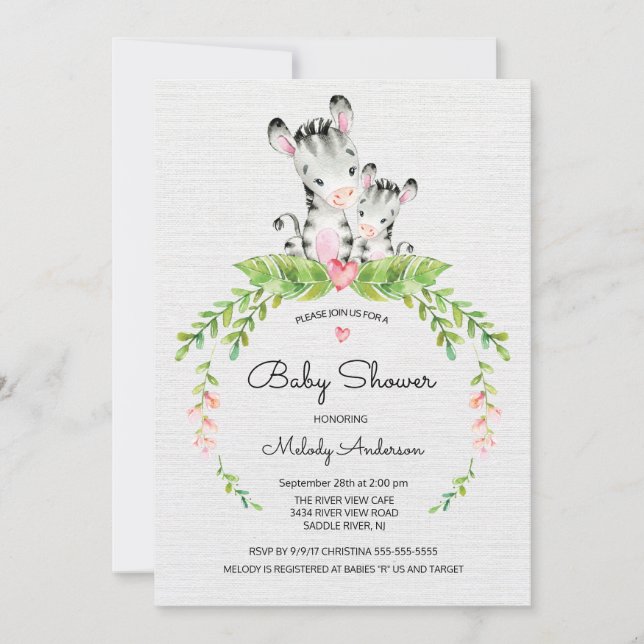Invitación a Baby Shower de Zebra de la jungla de  (Anverso)
