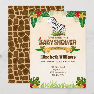 Invitación a Baby Shower de zebra selvática