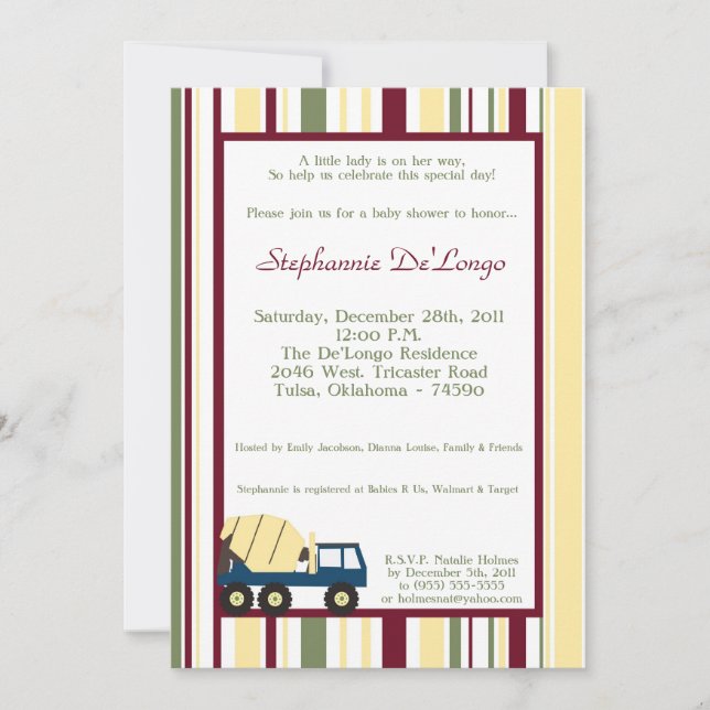 Invitación a Baby Shower de zona de construcción (Anverso)