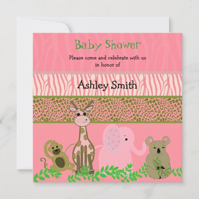 Invitación a Baby Shower de Zoológico Animal (Anverso)