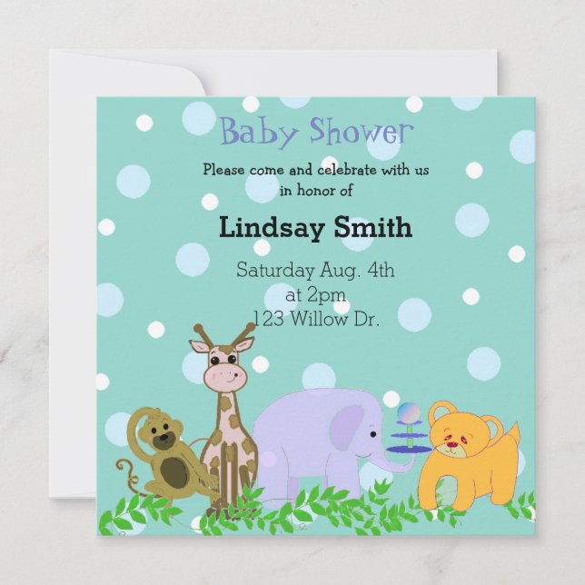 Invitación a Baby Shower de Zoológico Animal (Anverso)