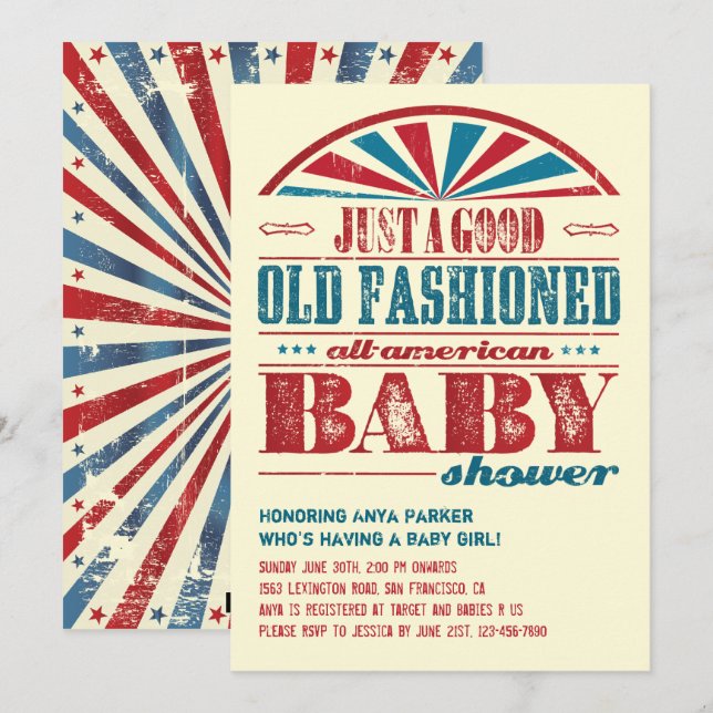 Invitación a Baby Shower del 4 de julio (Anverso / Reverso)