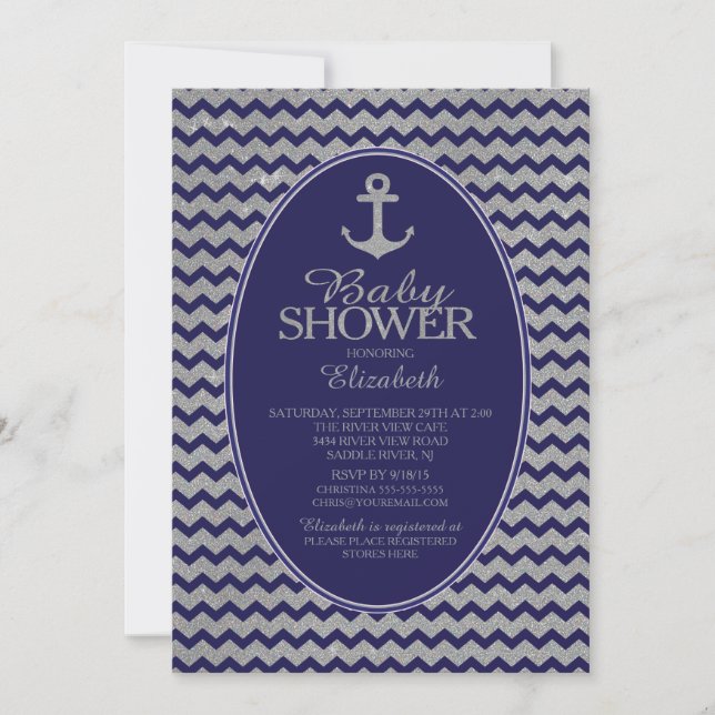 Invitación a Baby Shower del Ancla Náutico purpuri (Anverso)