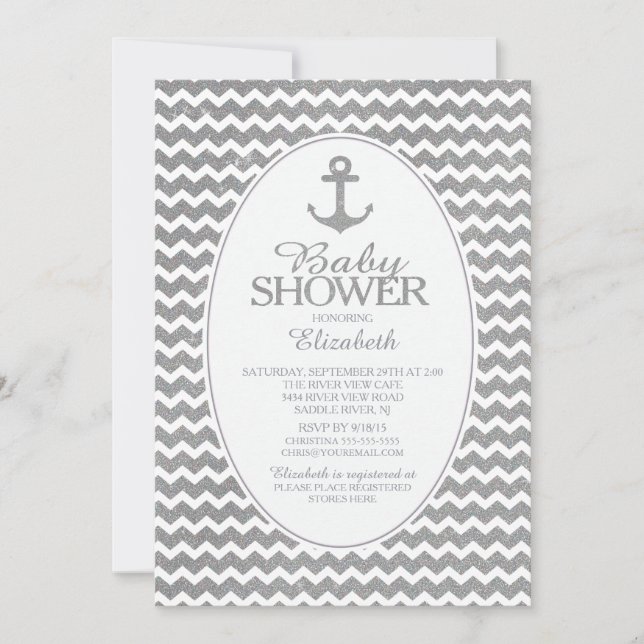 Invitación a Baby Shower del Ancla Náutico purpuri (Anverso)