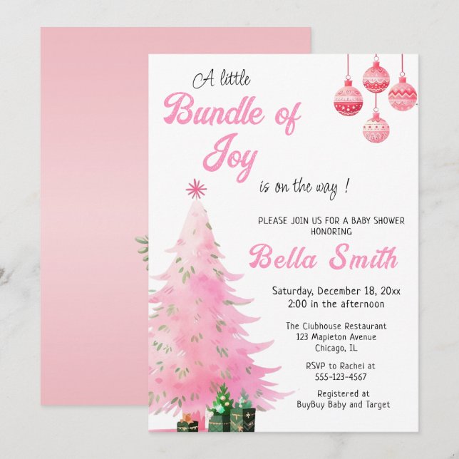 Invitación a Baby Shower del árbol de invierno de  (Anverso / Reverso)
