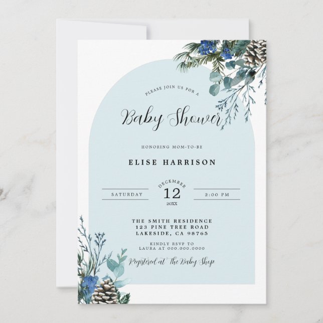 Invitación a Baby Shower del Arco Azul Botánico de (Anverso)