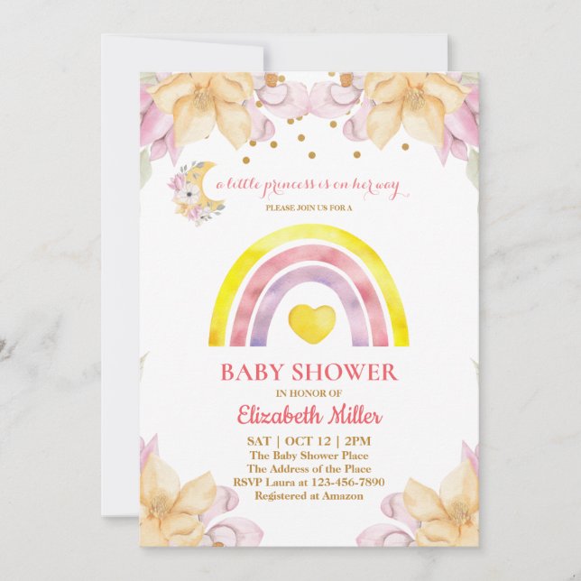 Invitación a Baby Shower del arco iris de la princ (Anverso)